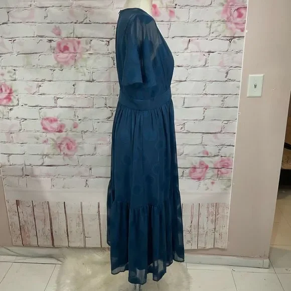 Maggy London nwt blue flutter sleeve midi dress - Picture 7 of 11